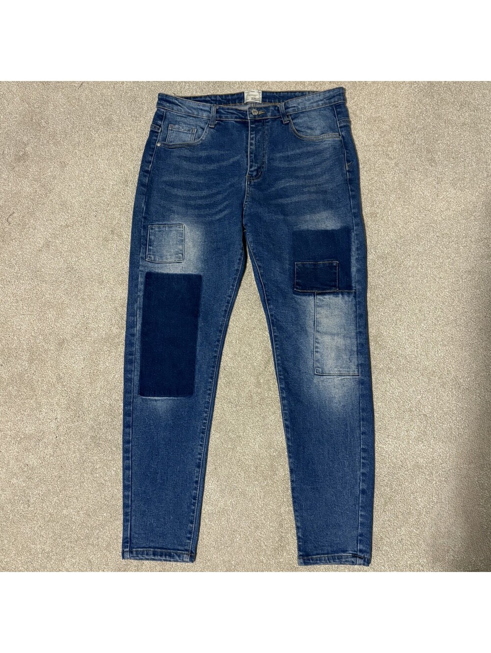 Moncler Fragment Faux Patchwork Jeans Mens 36x30 Slim Taper Denim